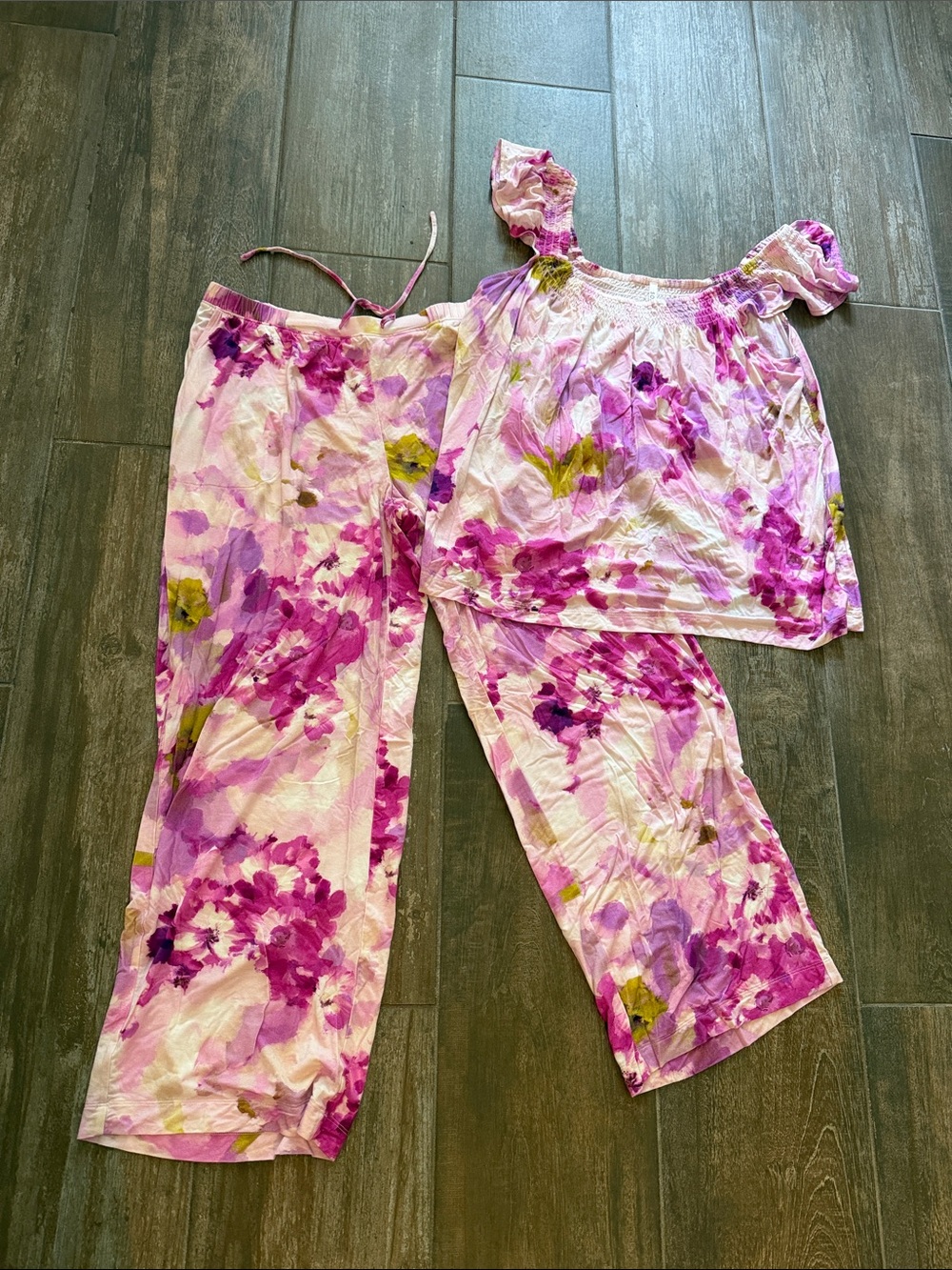 Soma Cool Nights Pink and Purple Floral Pajama Set